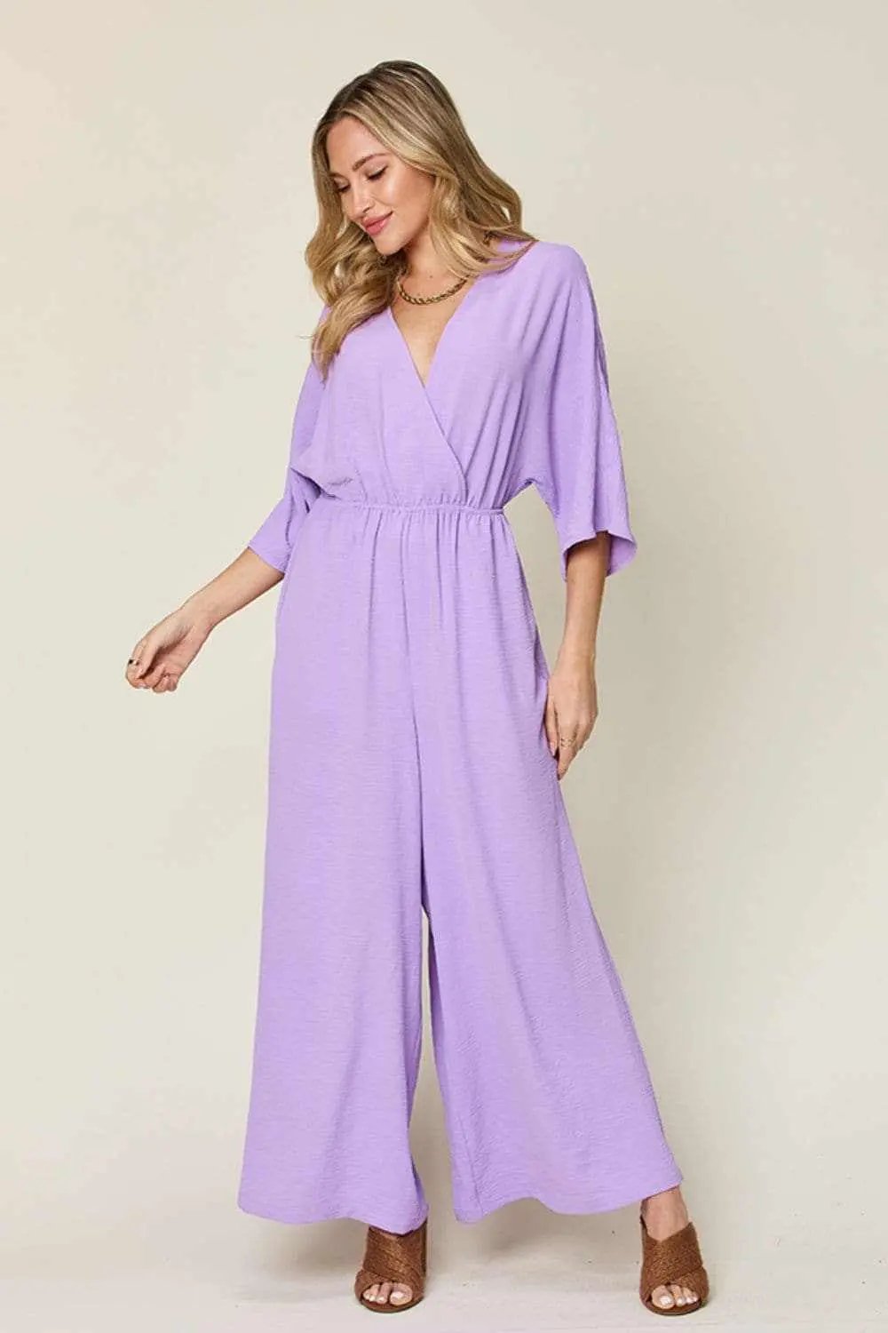Chic surplice wide leg jumpsuit - Love Salve